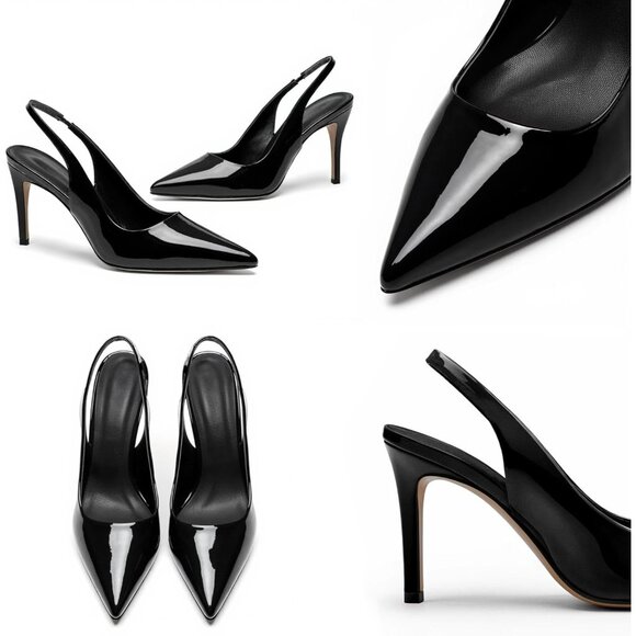 Women Black Slingback Stiletto Heels Closed Toe Pumps Slip On High Heels - Picture 5 of 7